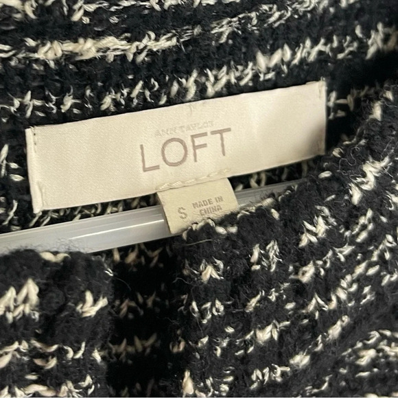 Loft Sweater Womens Small Black White Knit Round Neck Cardigan - Picture 5 of 8